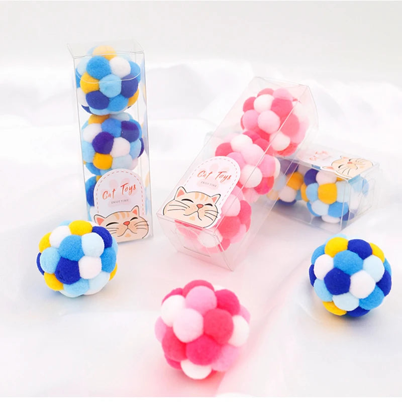 3PCS Multi Color Plush Ball Cat Toys