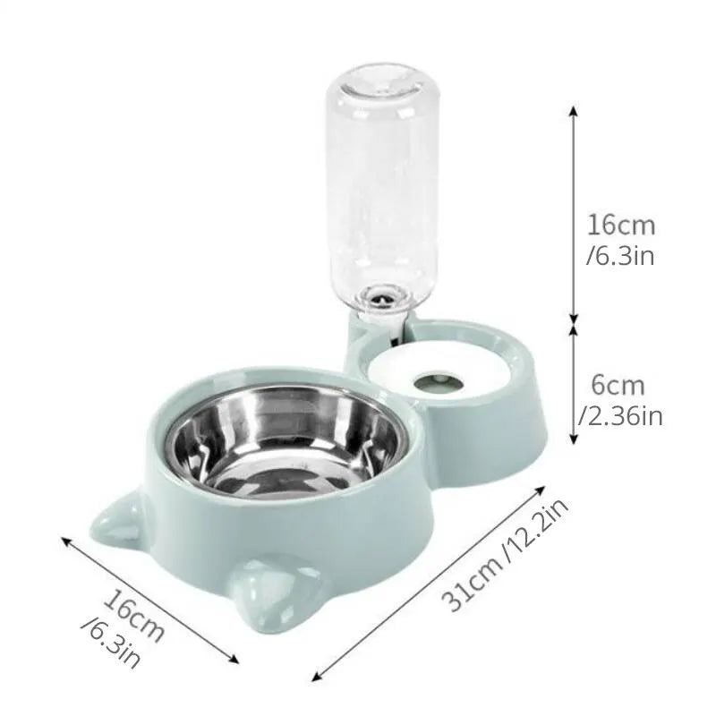 Blue Stainless Steel Cat Food Bowl and Automatic Dispensing Water Bowl