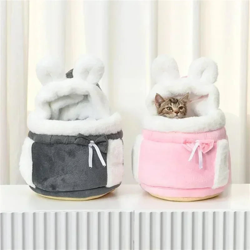 Soft Cotton Plush Bear Ears Cat Carrier Backpack