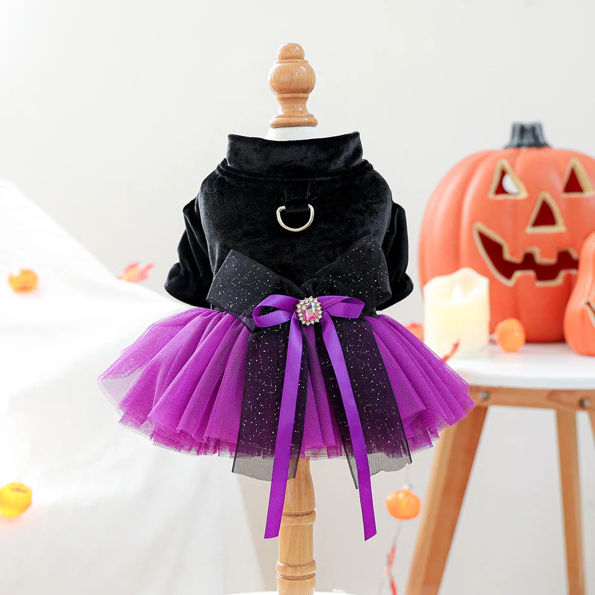 2025 Halloween Pet Costumes – Witch Bride Dress with Pumpkin & Skull Design for Dogs & Cats  – Elegant Lace Dress Gothic Pirate