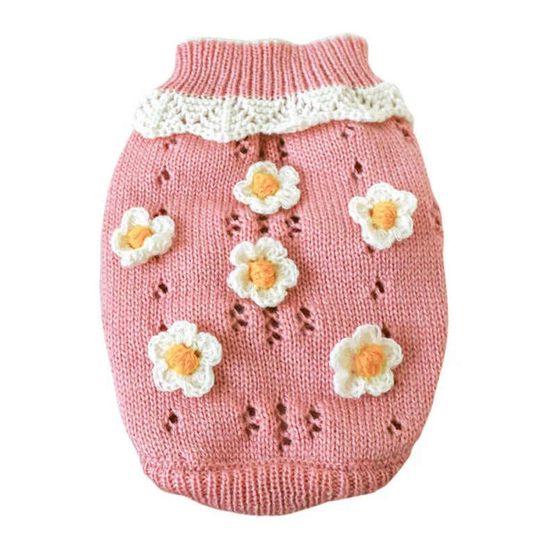 Dog Cute Sweater Warm Pet Sweater Knitted Flowers Blossoming Dog Sweaters For Dogs