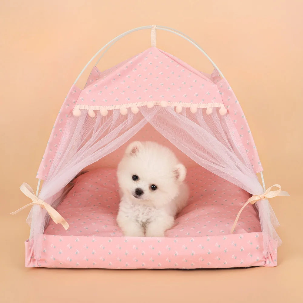 Pink Lace Sheer Curtains Dog/ Cat Princess Tent