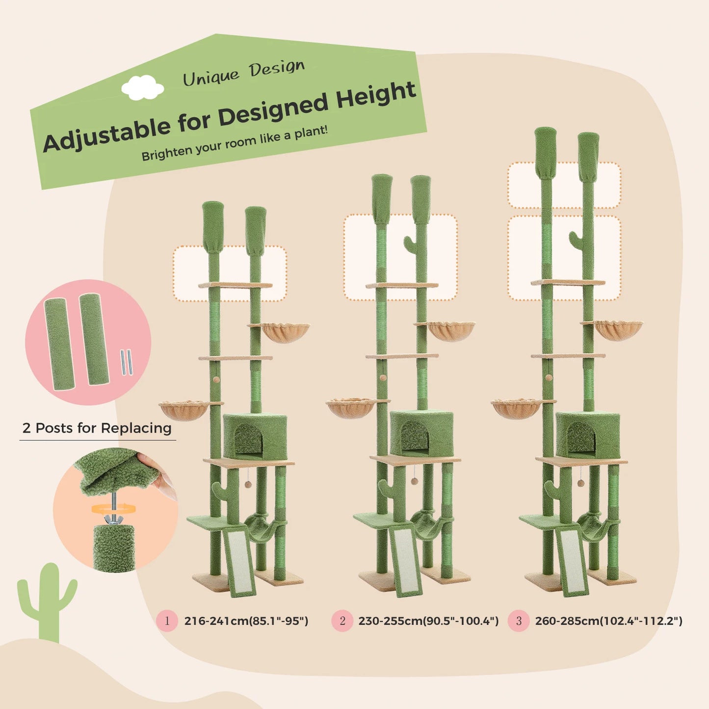 Adjustable Cactus Shaped 4 Tier Cat Tower